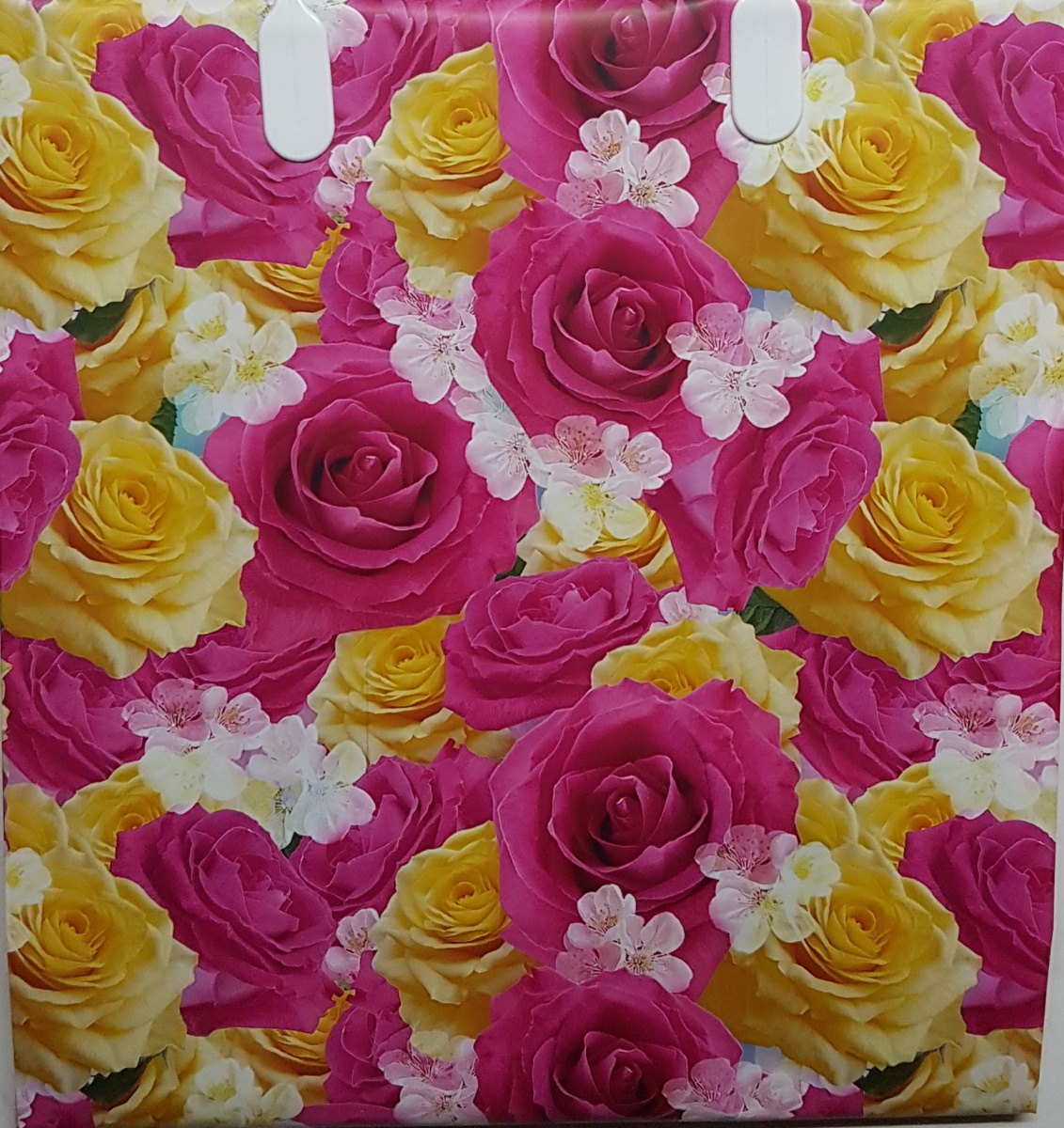 Пакет пластиковый подарочный "Розовые и жёлтые розы" (МАЛЫЙ)