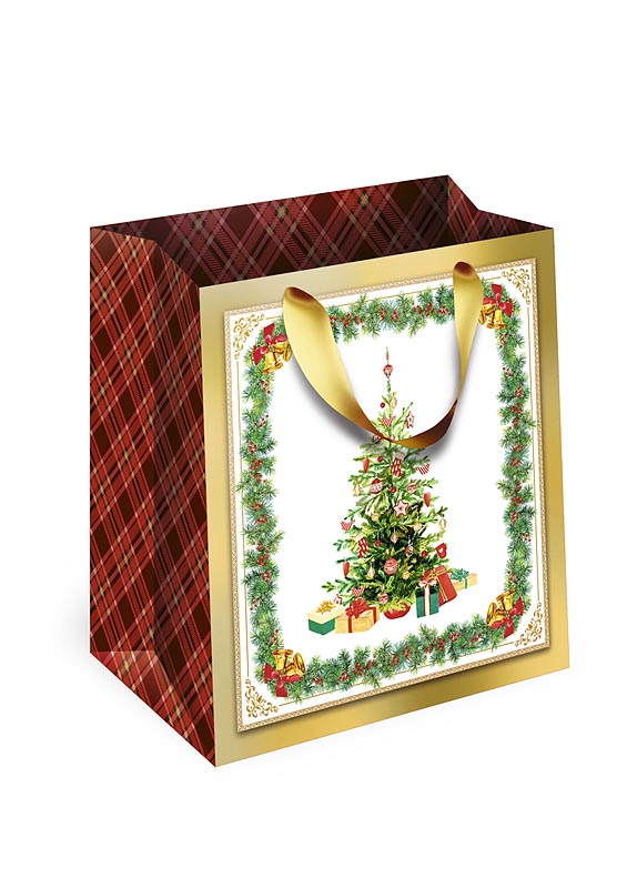 Пакет подарочный новогодний ПРЕМИУМ "Ёлка с подарками" (DA)