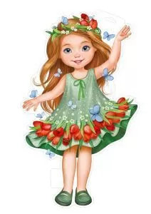 Плакат вырубной двусторонний "Девочка в зелёном весеннем платье" Формат А3