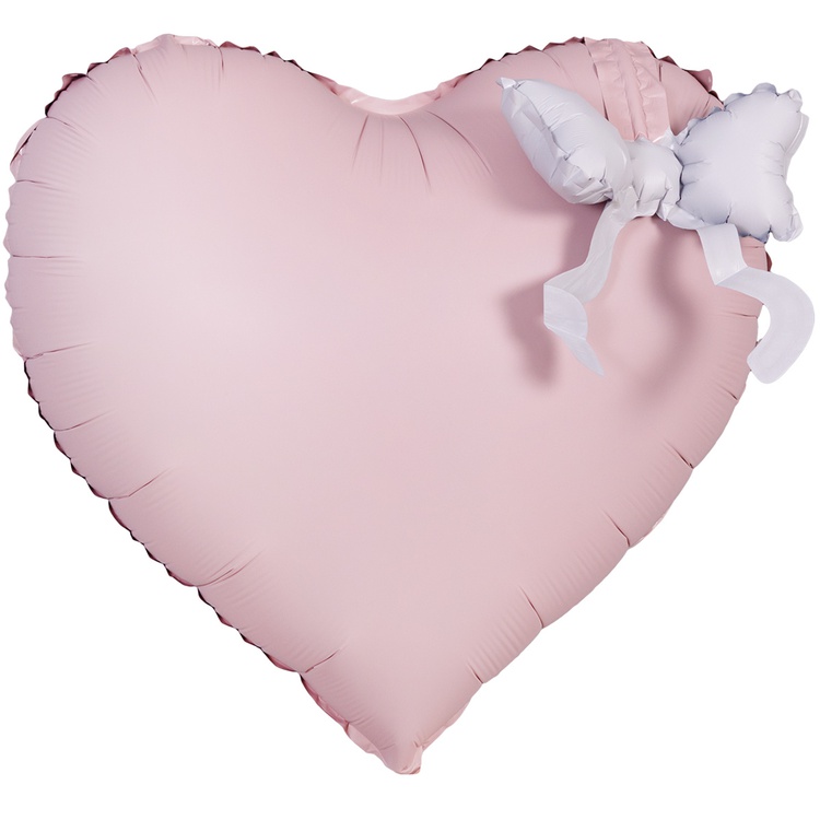 Шар К ФИГУРА Сердце розовое Бант белый