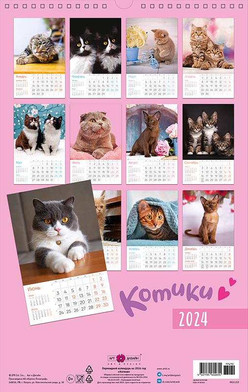 Календарь перекидной настенный на спирали "Котики" (Арт и Дизайн)