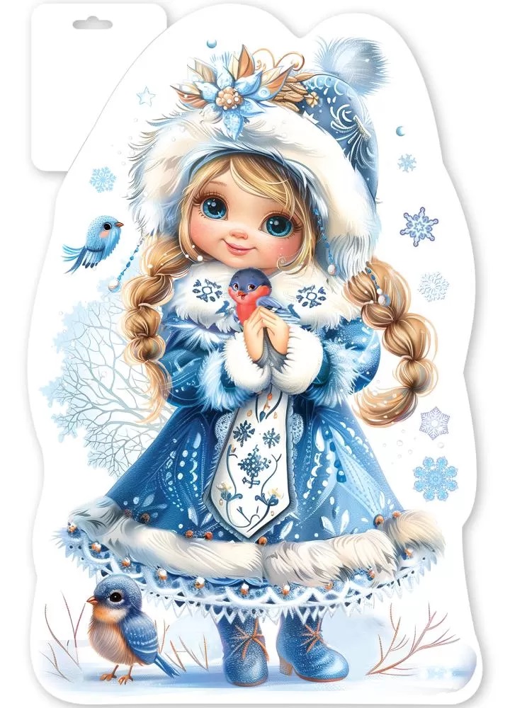 Плакат вырубной двусторонний "Снегурочка с птичками" Формат А3