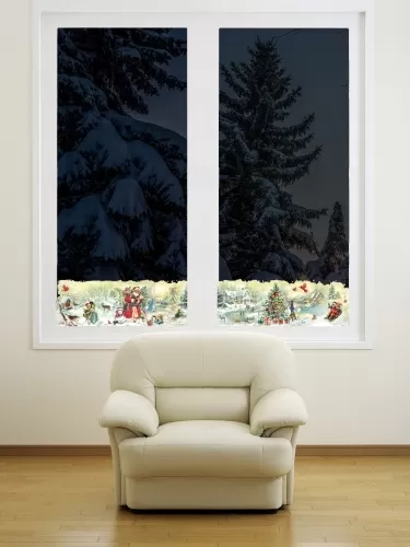 Наклейки-бордюры на окна "Дед Мороз и ёлка"