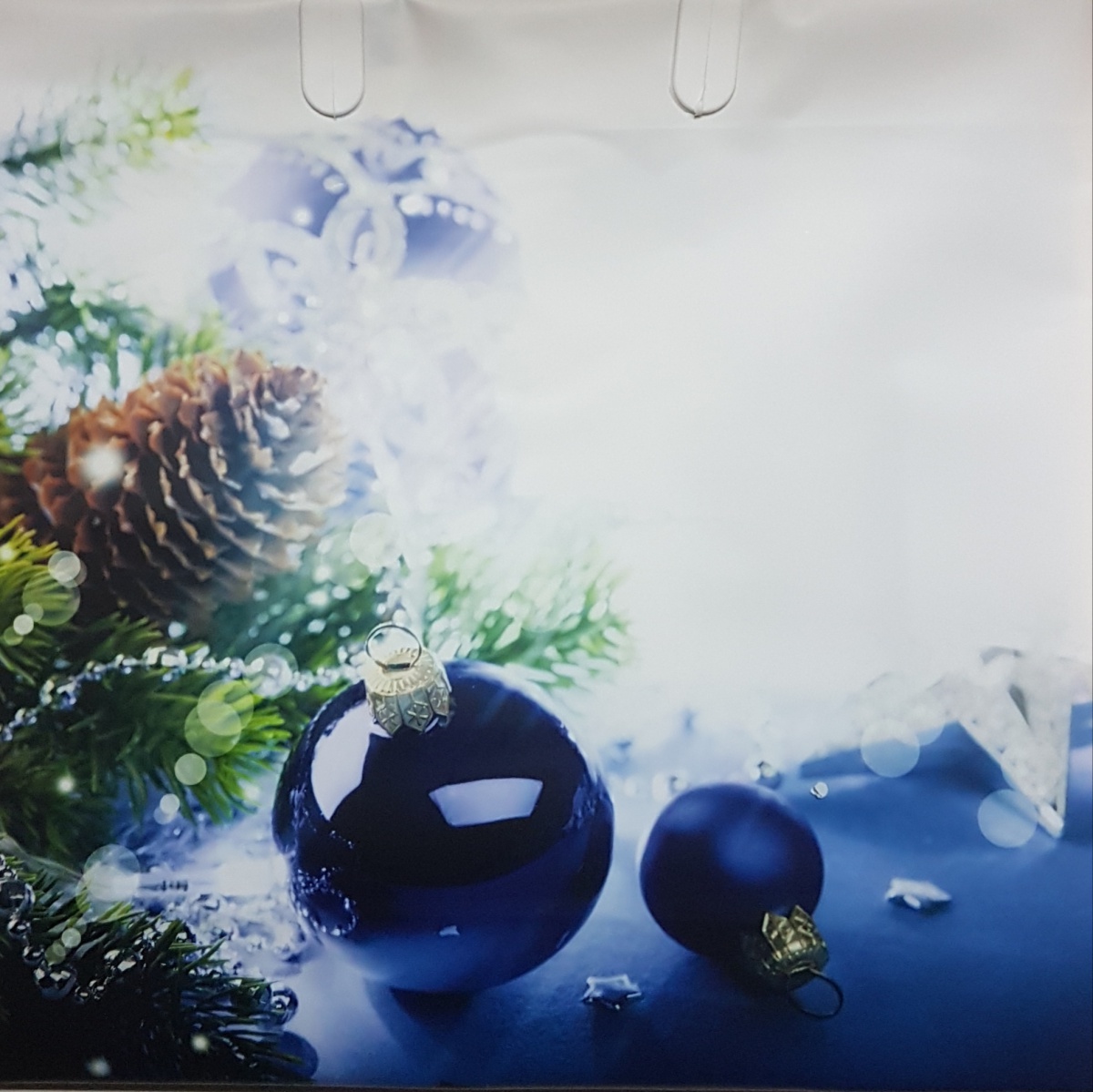 Пакет пластиковый новогодний "Синие шары. Шишка на ветке" (СРЕДНИЙ)
