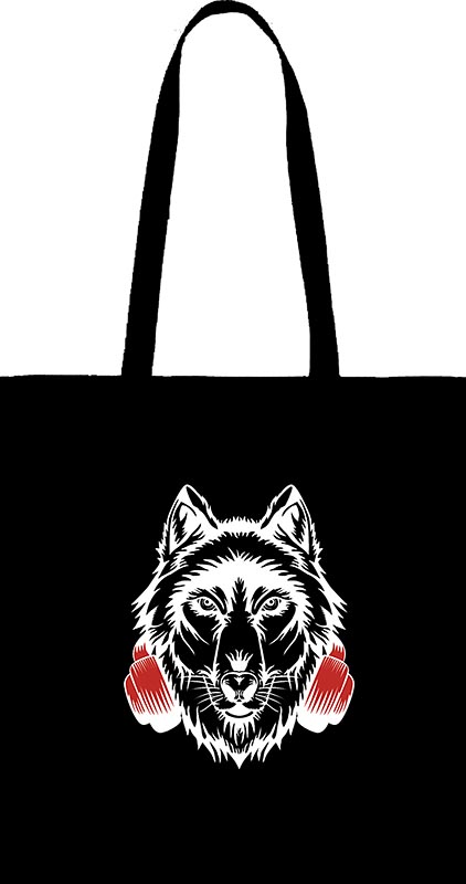 Сумка-шоппер текстильная Премиум "Волк в наушниках"