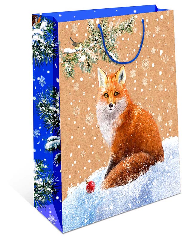 Пакет подарочный новогодний "Лиса на снегу" (ВС)