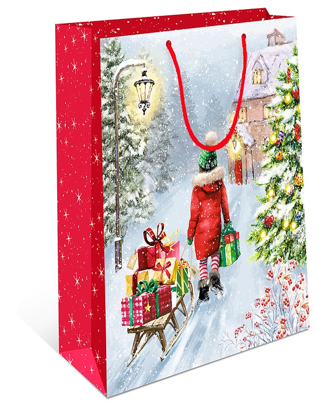 Пакет подарочный новогодний "Девочка с подарками" (ВС)