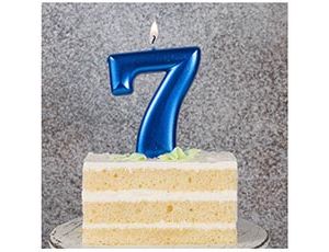 Свеча-цифра "7" Синяя 8 см