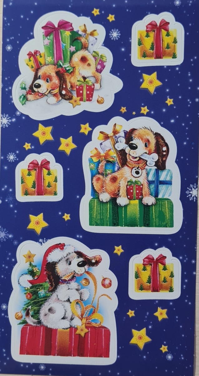 Набор наклеек новогодних "Собаки с подарками"