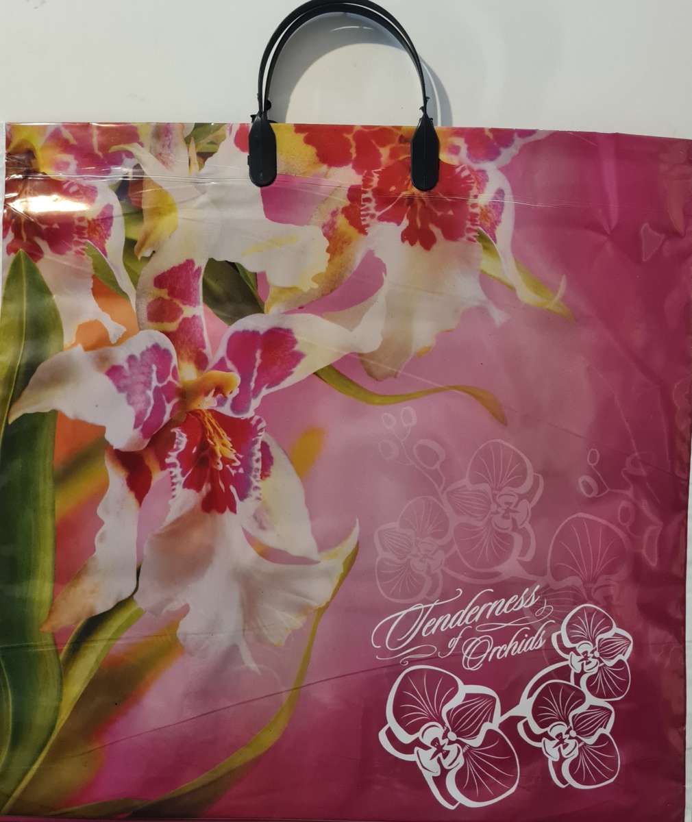 Пакет полипропиленовый с пластмассовыми ручками "Орхидеи" (БОЛЬШОЙ)