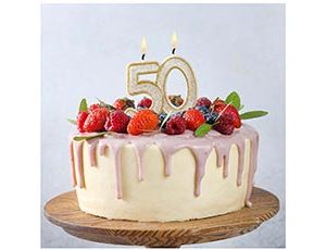 Свеча-цифра "50" Золотая блеск 7 см