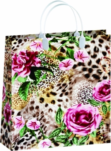 Пакет пластиковый подарочный "Леопард в цветах" (БОЛЬШОЙ)