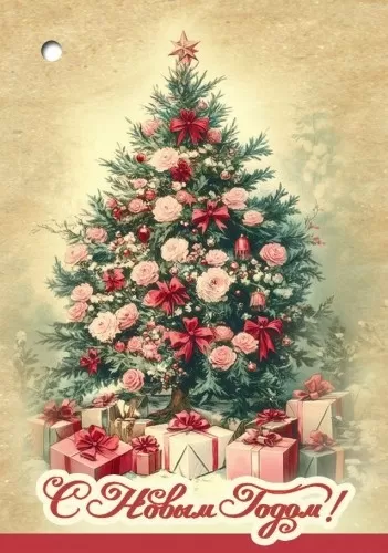 Открытка-мини "С Новым годом! Ёлка с подарками"  Формат А8