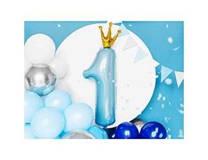 Шар фольгированный ПД ЦИФРА 1 35,5" с короной Sky Blue