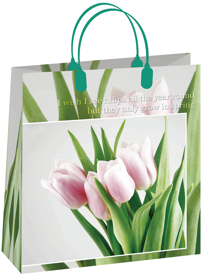 Пакет пластиковый подарочный "Розовые тюльпаны" (МАЛЫЙ)