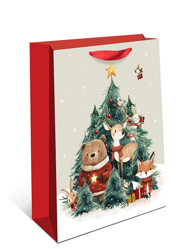 Пакет подарочный бумажный СТАНДАРТ ПЛЮС "Лесные зверята у ёлки" (АА+)