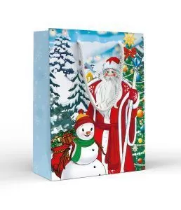 Пакет подарочный новогодний матовая ламинация "Дед Мороз и Снеговик" (МS)
