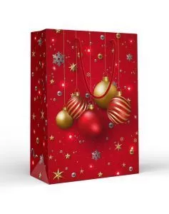 Пакет подарочный новогодний матовая ламинация "Золотые и красные шары" (МL)