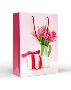 Пакет подарочный матовая ламинация "Тюльпаны в кувшине" (ML)