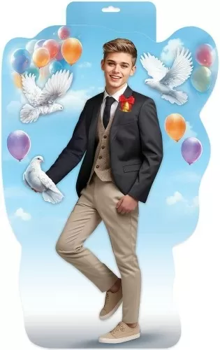 Плакат вырубной двусторонний "Юноша с голубями" Формат А3