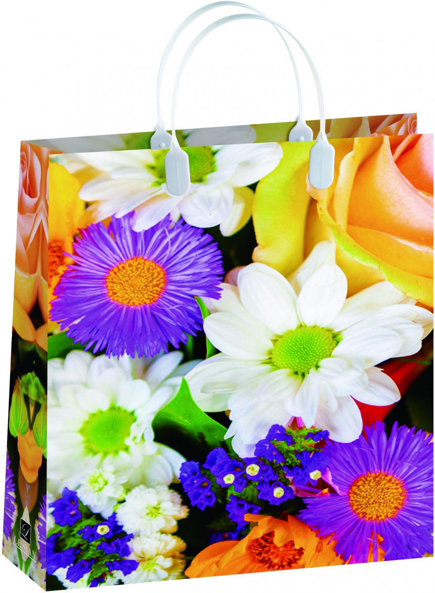Пакет пластиковый подарочный "Яркий букет цветов" (БОЛЬШОЙ)