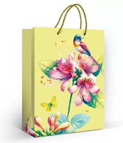 Пакет подарочный матовая ламинация "Цветы и птица" (ML)