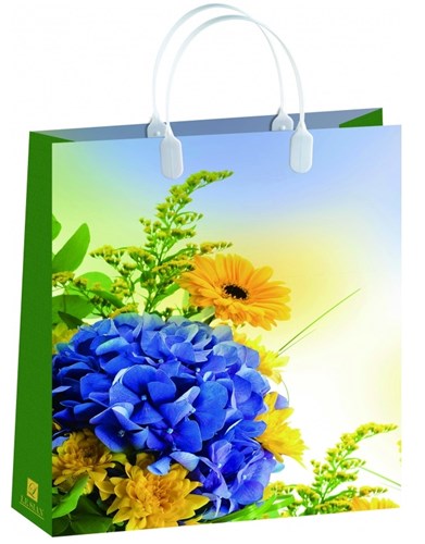 Пакет пластиковый подарочный "Гортензия и хризантемы" (БОЛЬШОЙ)