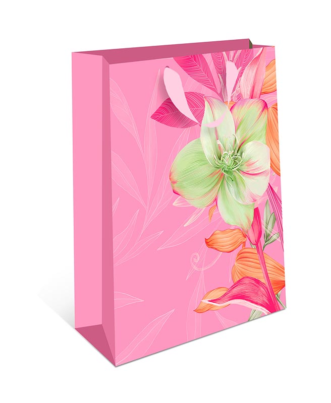 Пакет подарочный СТАНДАРТ ПЛЮС "Зелёный цветок на розовом" (ВС)