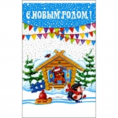 Пакет подарочный новогодний с рисунком "Теремок" (25х40)