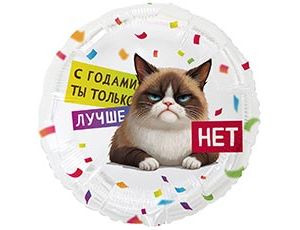 Шар К 18" РУС С ГОДАМИ ТЫ ЛУЧШЕ Кот Сердитый