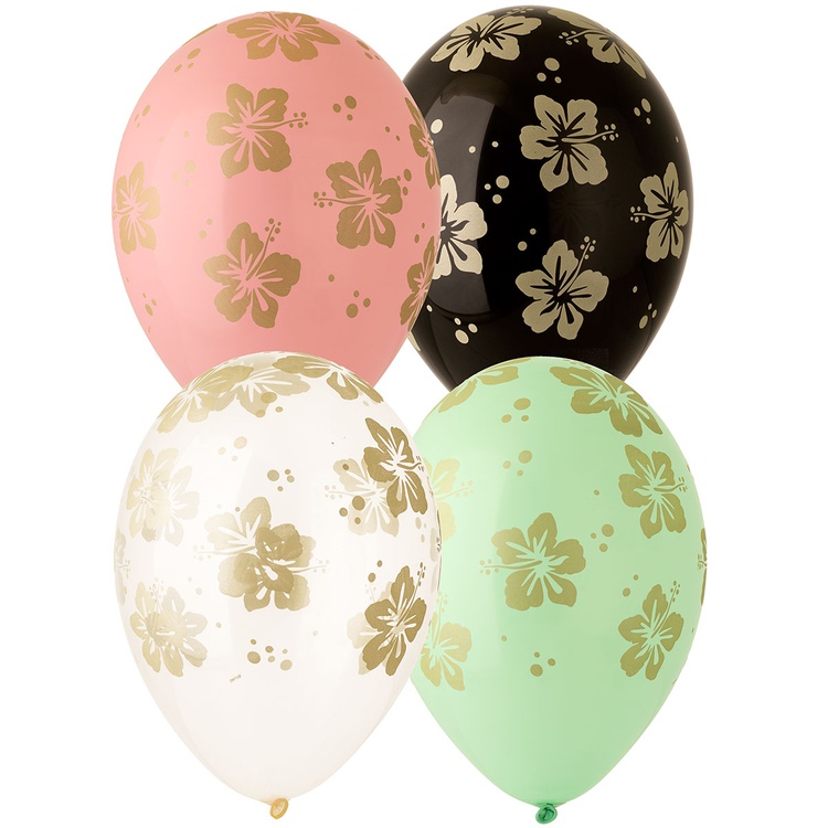 Шар латексный 14" Пастель Шелкография "Гибискус золотой"