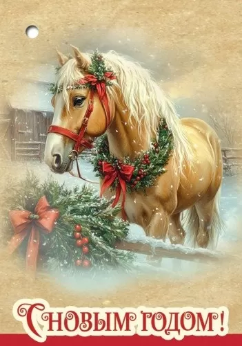 Открытка-мини "С Новым годом! Лошадь"  Формат А8