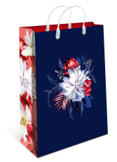 Пакет пластиковый подарочный "Цветок на синем" (БОЛЬШОЙ)
