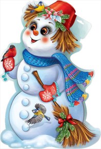 Плакат вырубной новогодний двусторонний "Снеговик со снегирём" Формат А3