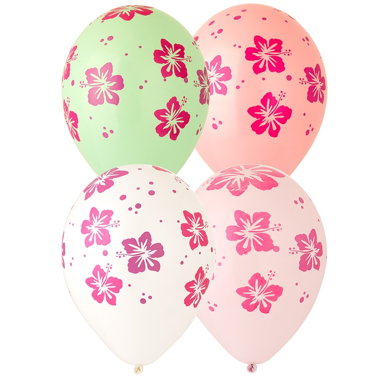 Шар латексный 14" Пастель/ Кристалл Шелкография "Гибискус" 2 цв