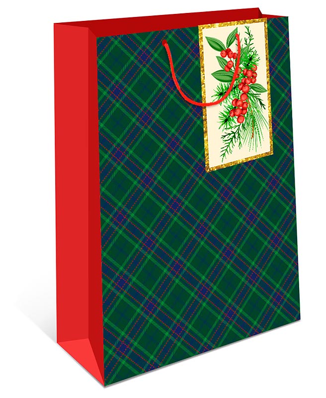 Пакет подарочный новогодний "Ягода. Зелёная клетка" (ВС)