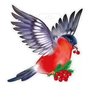 Плакат вырубной двусторонний "Снегирь с ягодой в клюве" Формат А4