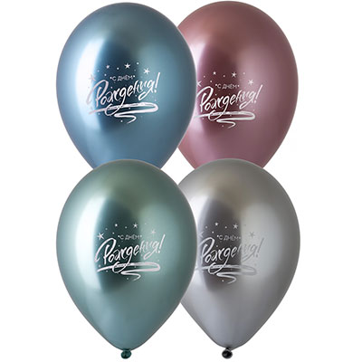 Шар латексный 14" ХРОМ с рисунком "С Днём рождения!"