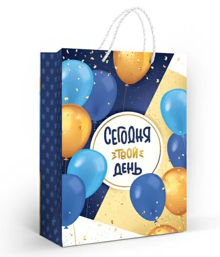 Пакет подарочный матовая ламинация "Сегодня твой день" (ML)