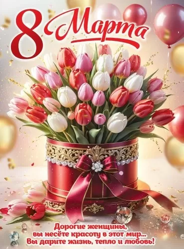 Плакат "8 Марта. Букет тюльпанов" Формат А2