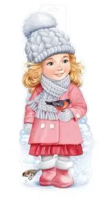 Плакат вырубной двусторонний "Девочка со снегирем" Формат А3