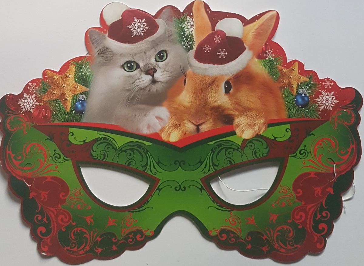 Маска новогодняя картонная "Котёнок и кролик"