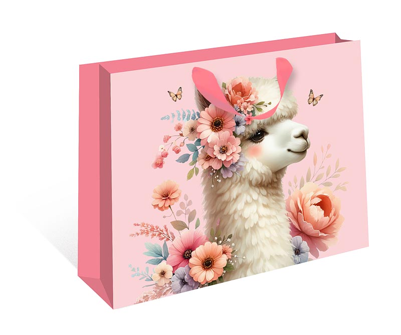 Пакет подарочный СТАНДАРТ ПЛЮС "Лама в цветах" (ААА+)