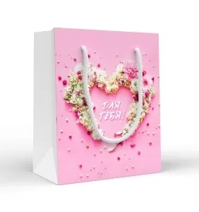 Пакет подарочный с матовой ламинацией "Для тебя! Сердце из цветов" (S)