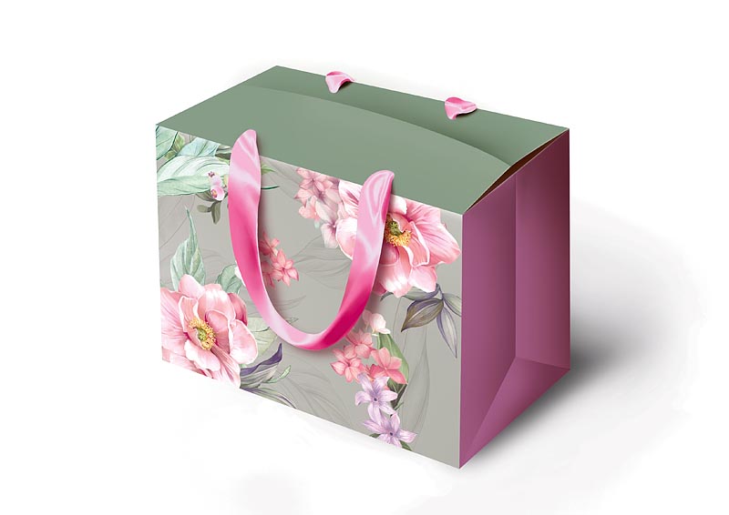 Сумка-коробка подарочная "Розовые цветы" (L)