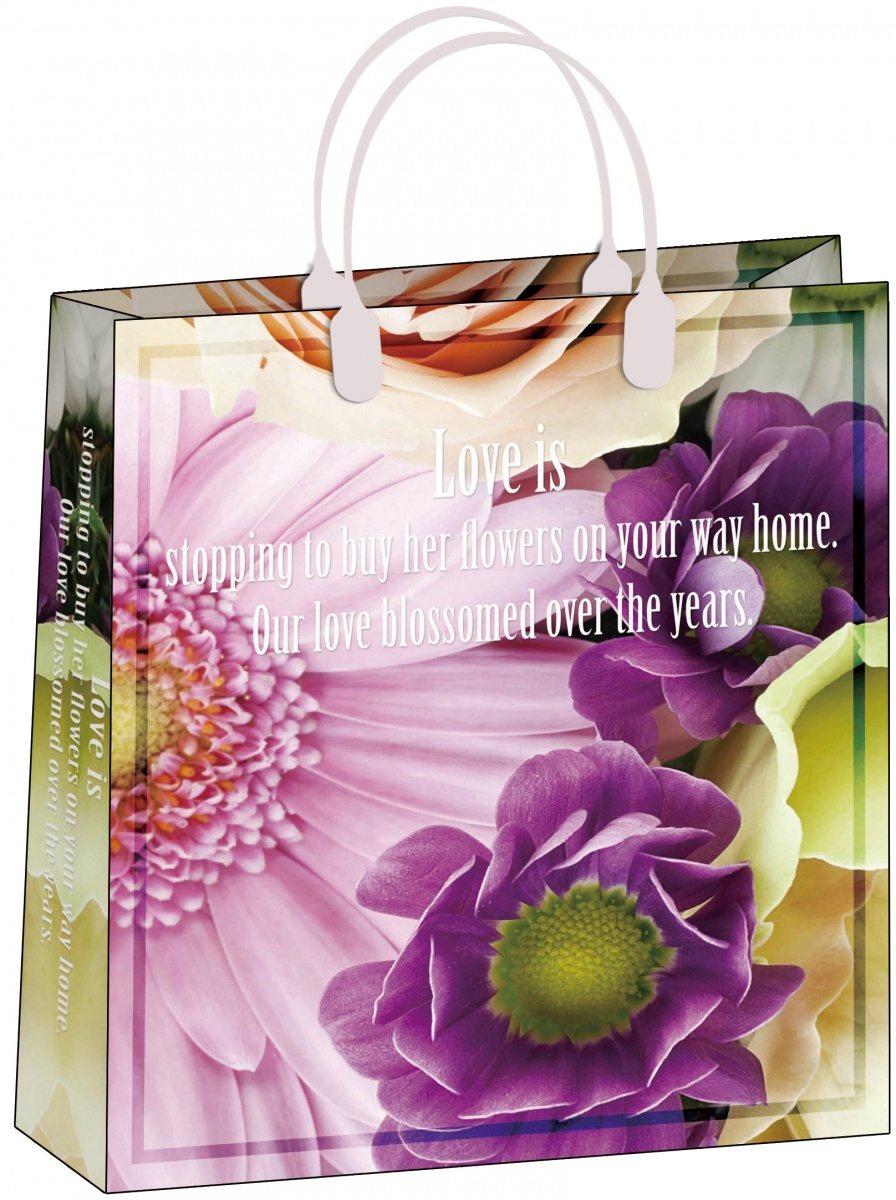 Пакет пластиковый подарочный "Яркие цветы" (СРЕДНИЙ)
