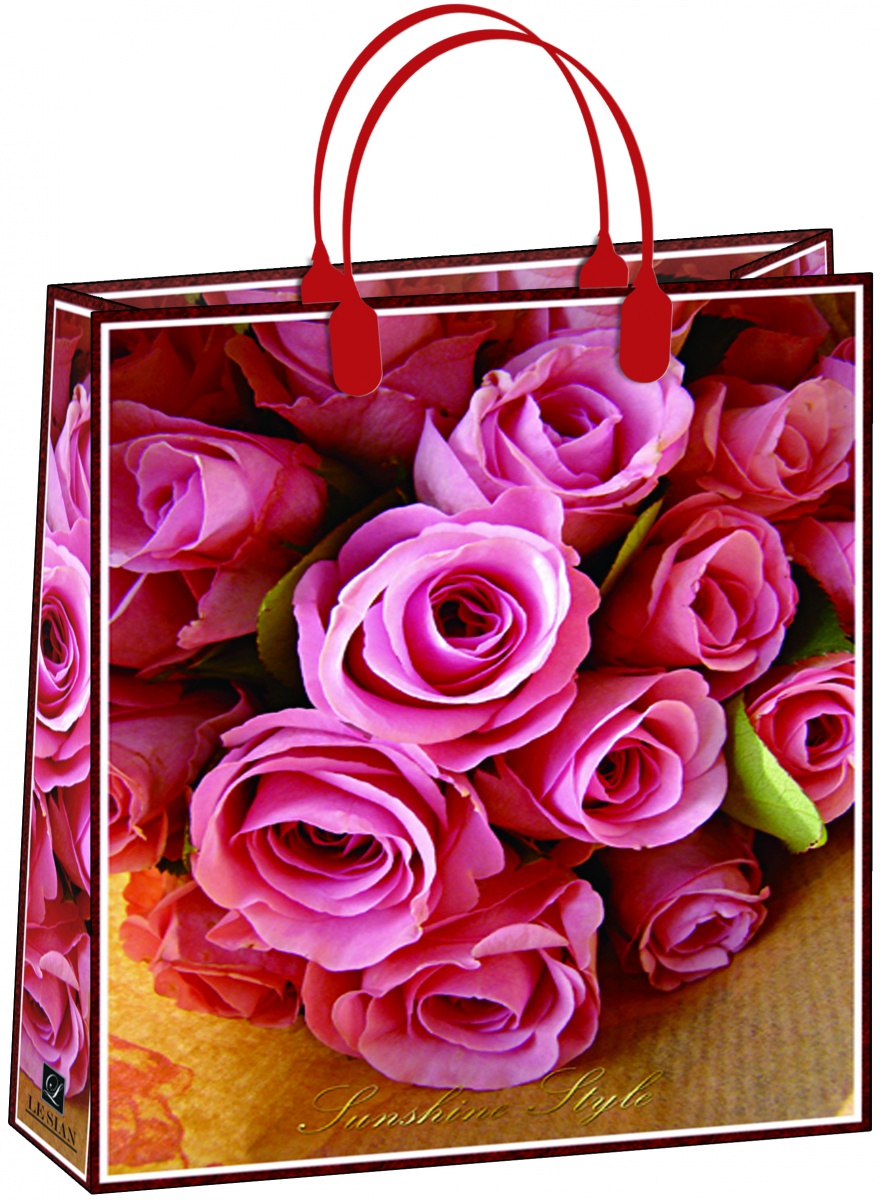 Пакет пластиковый подарочный "Розовые розы" (БОЛЬШОЙ)