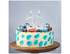 Свеча-цифра "30" Серебряная блеск 7 см