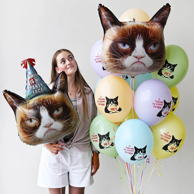Шар латексный 14" с рисунком "Кот сердитый" 2 цв