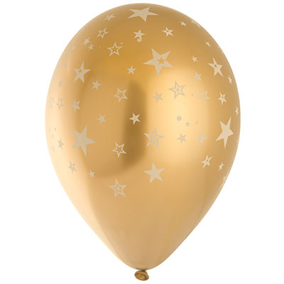 Шар латексный 14" Шелкография ХРОМ Gold "Звёзды"